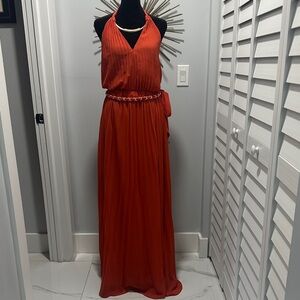 Halter-Neck Flowing Maxi Dress in Deep orange